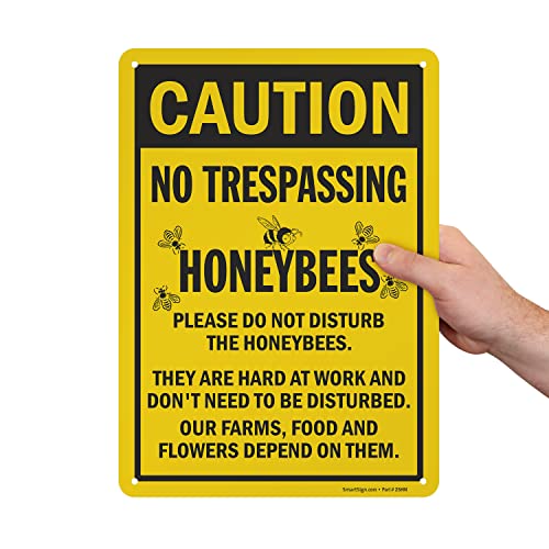 SmartSign 14 x 10 אינץ 'זהירות - ללא הסגת גבול, דבורי דבש שלט מתכת, 40 מיליון אלומיניום למינציה חסין חלודה, שחור וצהוב