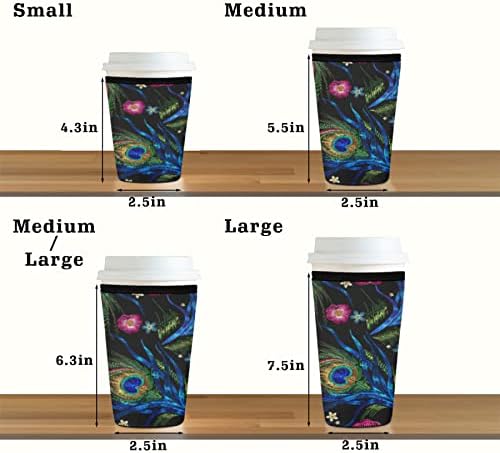 שרוולי כוס קפה ברדי, דפוס טווס צפיפות גבוהה שרוולי קפה מבודדים עם שרוולי קפה ， ניתן לשימוש חוזר לכוסות משקאות חמים ומקרבים שרוול