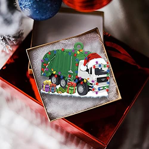 משאית זבל חובשת כובע חג מולד אדום עם אורות מיתר קישוט עץ חג המולד תפאורה בית קישוט תלוי פלסטיק מתלה