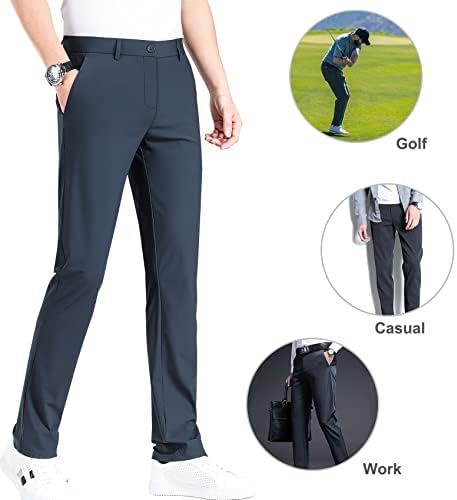 לושנוני גברים של גולף מכנסיים רזה גבוהה למתוח, קרח משי שמלת מכנסיים עם להרחבה-מותניים מכנסיים