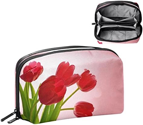 תיק קוסמטי לנשים חמוד אופנה ארנק איפור תיק מרווח נסיעות מוצרי טואלטיקה פאוץ בנות מתנות פרח אדום טוליפ