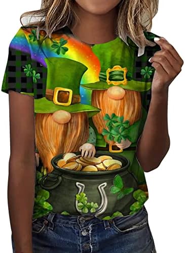 חולצת יום סנט פטריק נשים נשים תלתן אירי לב שרוול קצר צמרות גודל גודל שמרוק ירוק ארבע תלתן עלים תלתן A02