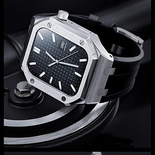 CNHKAU Fluorine Strap Strap Retrofit Watch Case Bezel Metal For Apple iWatch 4/5/6/SE שעון אביזרים מודדים 44 ממ