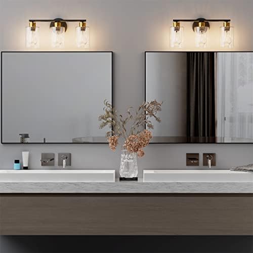 3-אור אמבטיה יהירות אור גופי: שחור וזהב יהירות אורות, 3 הנורה מודרני קיר תאורה מעל מראה, מט פמוט עם ברור זכוכית צל לאמבטיה כיור שירותים