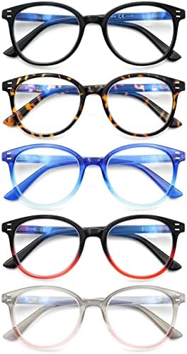 משקפי קריאה של קוגוויס חסימת אור כחול חסימת 5 אריזות קוראי אופנה קפיצים לגברים ונשים אנטי סנוור מסננים משקפיים