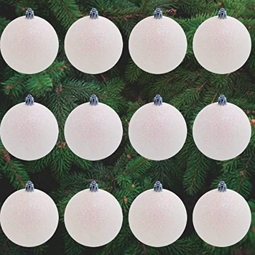 קישוט כדור שלג לבן 3.15 כדור שלג נצנצים קישוטי חג המולד ססגוניים לקישוט עץ חג המולד, סט פלסטיק אטום של 12, על ידי 4E החידוש של 4E