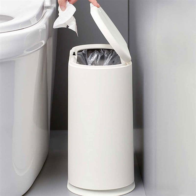 פח אשפה מפלסטיק דק 10 ליטר עם מכסה עליון, סל פסולת לבן לסלון אמבטיה