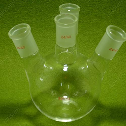 זכוכית מעבדה של נאנשין, בקבוק תחתון שטוח, 500 מ 'ל', 4 צוואר, 24/40, שלושה צוואר, בקבוק מעבדה 24/40