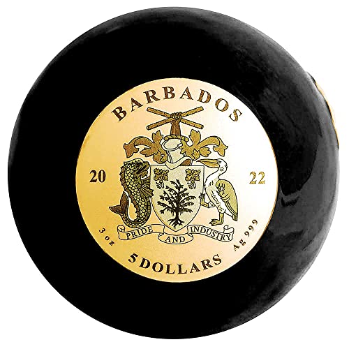 2022 DE Blue Marble Powercoin שחור פנגיאה מוזהבת כדורית 3 עוז מטבע כסף 5 $ Barbados 2022 BU מבריק לא מחולל