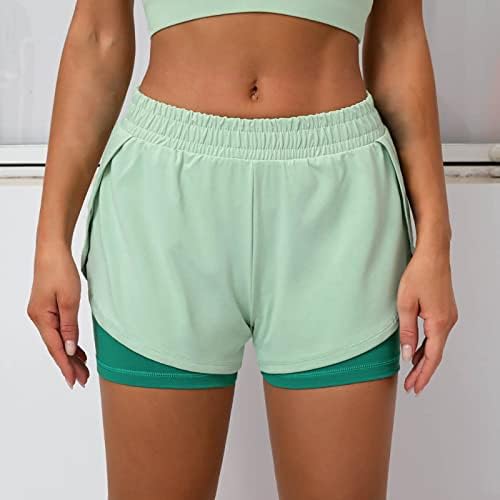 2 נשים ב -1 מכנסיים קצרים שכבה כפולה מכנסיים קצרים במותניים קצרים בקיץ כושר יוגה יוגה אימון אימון אלסטיים למכנסיים חיצוניים