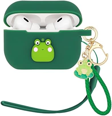 Wonhibo צפרדע חמודה AirPods Pro 2 מקרה לנשים, כיסוי סיליקון ירוק Kawaii עבור Apple Airpod Pro 2n עם מחזיק מפתחות