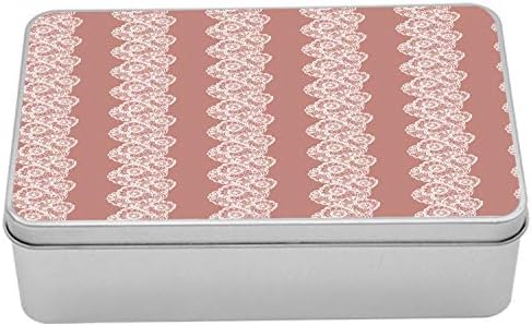 קופסת פח וינטג 'של אמבסון, לבנה וינטג' וינטג 'רומנטית קווי קווי סרוגה מחשב סרוג גרפיקה, מלבן נייד מארגן מתכת תיבת אחסון עם מכסה, 7.2 x