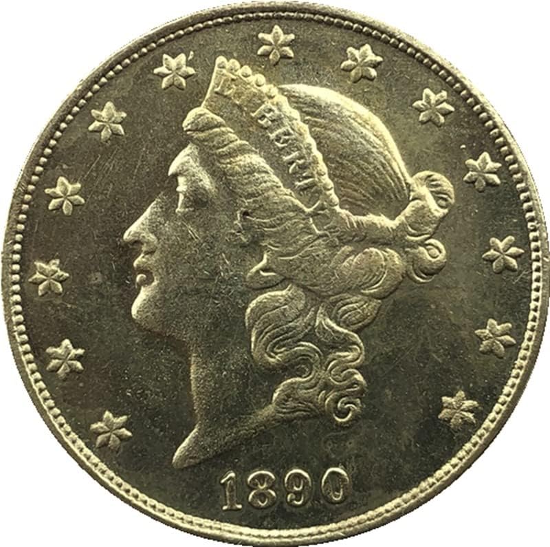 גרסת 1890C אמריקאית 20 מטבעות זהב פליז עתיק מטבע זיכרון זר מטבע הזיכרון זר 34 ממ