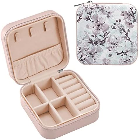 קופסת תכשיטים לנסיעות פרחים אפור של Umiriko לנשים, מארגן תכשיטים קטנים של עור PU, קופסאות מחזיק אחסון מארז לעגילי חתיכים, טבעות, שרשראות,