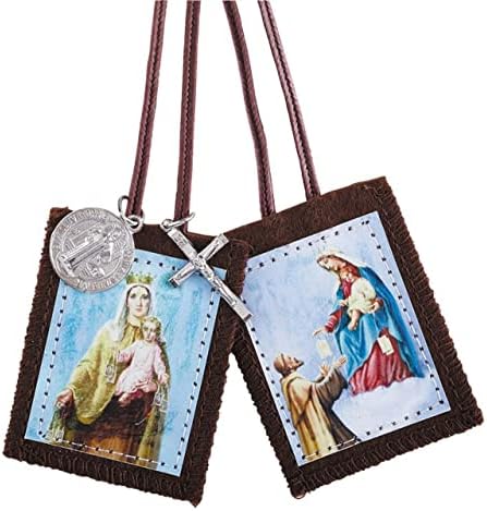קווים קדושים: גבירתנו של הר הכרמל וסנט סימון סקאפולר עם סט מדליות דואליות מסורה סט של שניים
