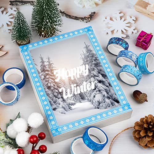 Hlartnet קלטת WaShi Winge Winge - 10 גלילים קלטת מיסוך לחג לבן כחול, פתית שלג חג המולד ואומנות מלאכה קלטת דקורטיבית ליומן אקדמיות יומן
