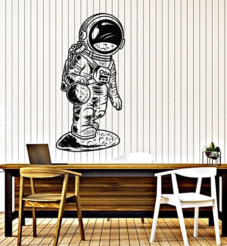 מדבקות קיר ויניל אסטרונאוט קטן פלנטה חלל חלל חדר ילד מדבקות קיר עיצוב גדול שחור