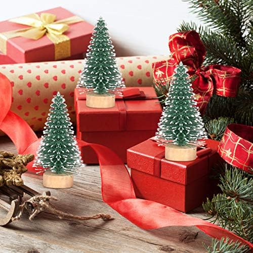Veemoon 10 pcs עץ חג המולד מיני מלאכותי, עץ אורן מיני עם שלג ומברשת בקבוק בסיס עץ עצי חג המולד עצים מיני מלאכותיים לחג המולד חג המולד