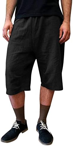 מכנסי מטען של Ozmmyan לגברים שרוך אופנה קיץ אלסטי צבע אחיד מכנסי עבודה מזדמנים רופפים שבעה מכנסיים