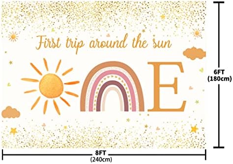 מהופונד טיול ראשון סביב רקע השמש לקישוטי מסיבת יום הולדת 1 אספקת בוהו שמש יום הולדת 1 באנר צילום רקע מסיבת תפאורה 8 על 6 רגל