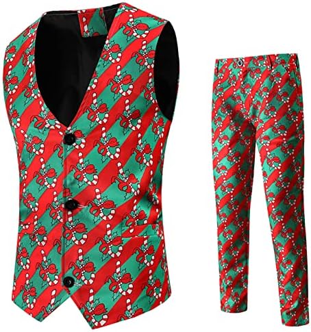 Xxbr 2pcs חליפות חג מולד לגברים, חג המולד סנטה קלאוס שלג הדפס מכנסיים חניכים חזה מותניים חזה מכנסיים 2022 תלבושות ליל כל הקדושים החדשות