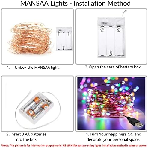 אורות פיות של Mansaa 16.5 רגל 50 נוריות LED אורות מיתר המופעלים על ידי USB, אורות גחליליות אטומים למים על חוט נחושת בצבע זהב לקישוטים