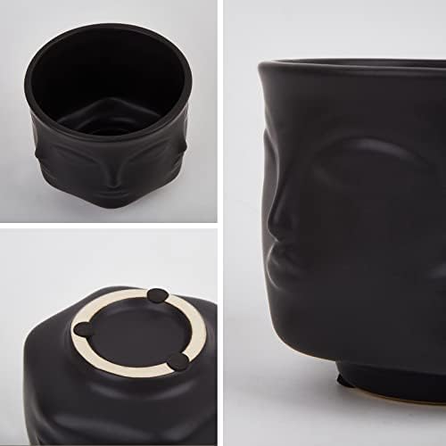 קערה דקורטיבית של קרמיקה שחורה עם שתים עשרה עם דפוס פנים, תכשיטים ומחזיק מפתח, אגרטל עיצוב ביתי לסלון
