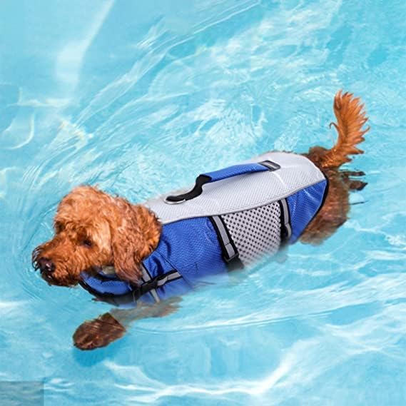 כלב חיים מעיל שחייה אפוד קל משקל גבוהה רעיוני לחיות מחמד קרש הצלה עם מעלית ידית, רצועה טבעת כחול, ים