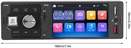 Camrusic Multimedia Stereo Radio Radio System Multimedia Bluetooth, מקלט רדיו AM FM, נגן MP5, 7 אורות מקשים צבעוניים, מרחוק אלחוטי, 4in