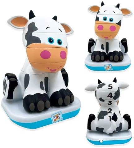 Stack -A -Roos פרה תינוקות מאת Salus Brands - צעצוע של ערמת בעלי חיים, צעצוע למידה מוקדמת חינוכית לתינוקות פעוטות תינוקות, גיל 12+ חודשים