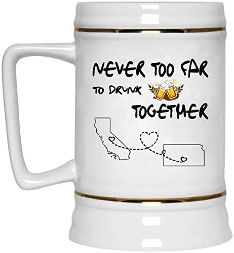 מרחק ספל מדינת קליפורניה בקנזס קנזס אף פעם לא רחוק לשתות יין בירה יחד - אבא ובת ספל מערכות יחסים מרחיקות ספלים מצחיקים 22 גרם קרמיקה לבנה
