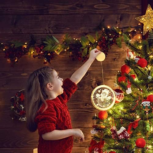 אורות תלייה תלת מימדיים של חג המולד, 2 חלקים לחג המולד חידוש חג המולד אור תלויה קישוטי חלון מוארים, עם כוס יניקה, לבן חם, אורות חוט רקד