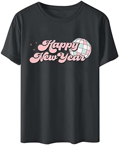 ערב השנה החדשה מסיבת חולצות לנשים 2023 שנה טובה חולצה מתגנדר מזדמן קצר שרוול צווארון עגול רופף בכושר חולצות