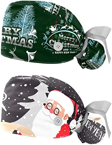 2 חבילות כובעי עבודה עם רצועת זיעה לנשים, כדור עץ פעמון חג המולד קשת עם רקע ירוק קוקו קוקו כובעי קרצוף