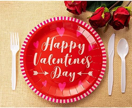 צלחות נייר חד פעמיות של Juvale Happy Valentine לעיצוב המסיבות